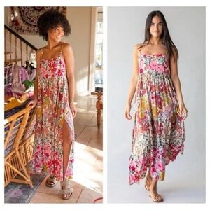 Natural Life Patti Side Slit Maxi Dress Medium Vintage Summer floral flowy